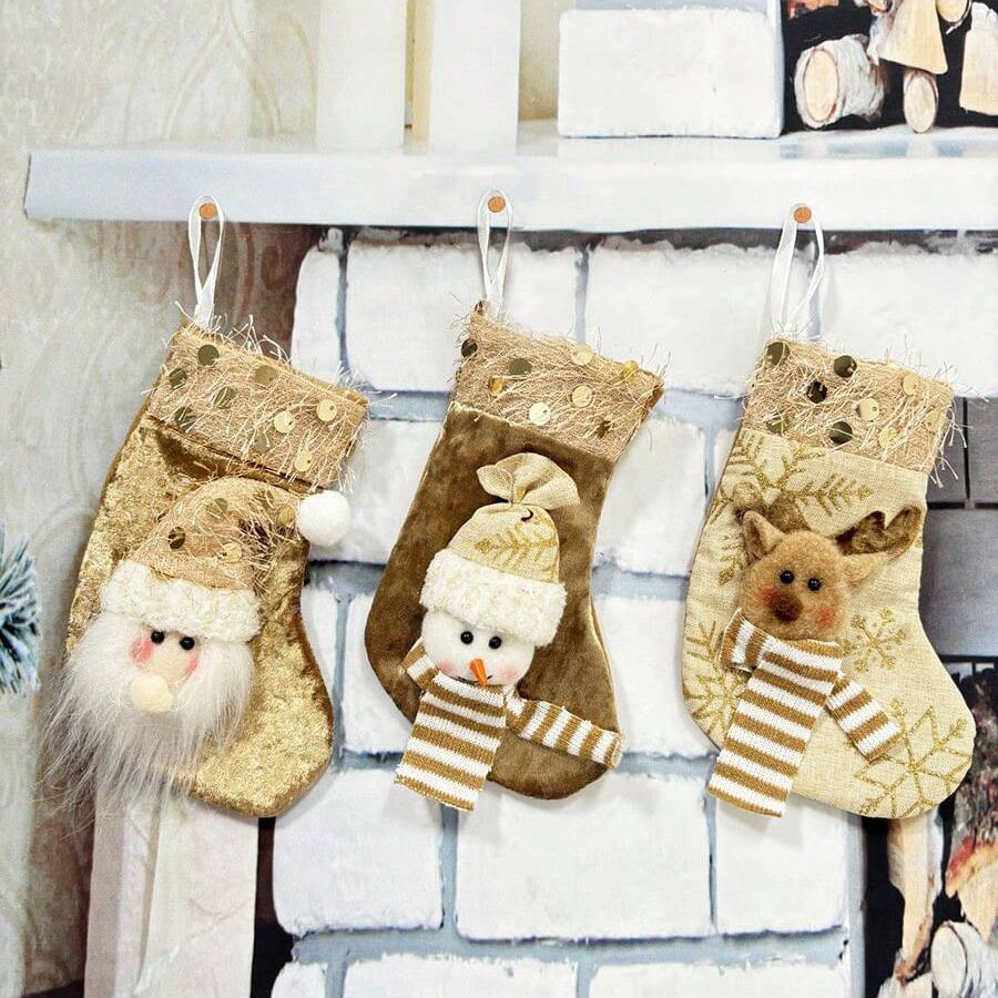 Christmas Stocking Hanging - 3 adet Noel süsleme çorabı, şömine